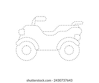 dashed quad bike outline for coloring book template, quad bike illustration for kid worksheet printable