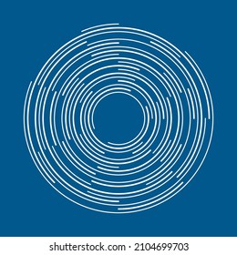 Dashed random concentric circles. Isolated on blue background. Vector illustration, eps 10.