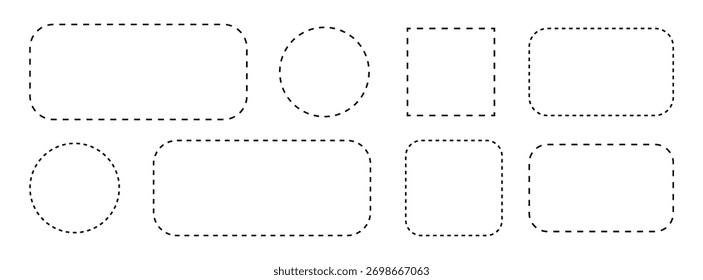 Recorte de círculo retangular tracejado com contorno geométrico e design de padrão radial abstrato. Ilustração de vetor plano isolada sobre fundo branco. eps 10