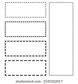 Contorno de retângulo tracejado. Quadro de borda pontilhado. Formas de retângulo simples. Símbolo de caixa de vetor.