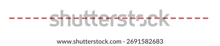 Dashed red line. Small uniform segments form a broken horizontal line. Ideal for graphic dividers or decorative accents on transparent background.