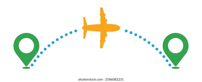 Dashed route travel concept. Plane flight way wallpaper isolated symbol icon. T-shirt,  Aviation track symbol. Around the world travelling by plane, trip in various country, travel pin location, sign,