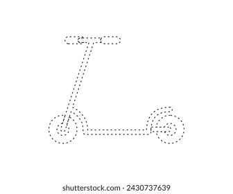 dashed scooter outline for coloring book template, scooter illustration for kid worksheet printable