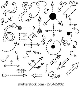 dashed set of arrow icons, doodle