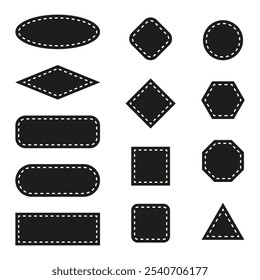 Formas tracejadas. Ícones de vetor geométrico. Padrão em preto e branco. Formas diversas.