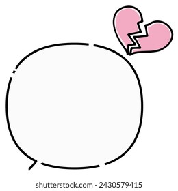 A dashed speech bubble with a broken heart