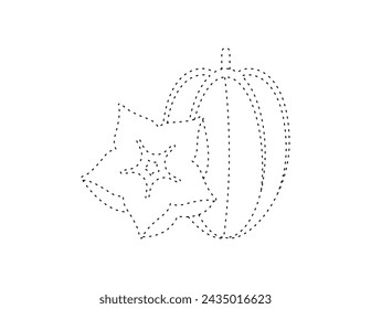 dashed star apple outline for coloring book template, star apple for kids illustration worksheet printable