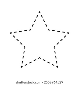 Dashed star form isolated on white background. Simple geometric shape with stitch line. Patch figure. Cut here pictogram. Vector graphic illustration.