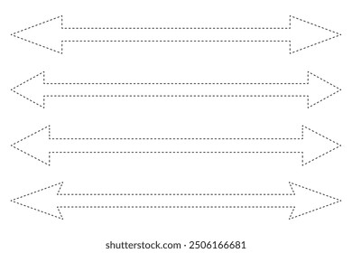 Dashed straight long double vector arrow set	