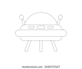 dashed ufo for coloring book template, ufo illustration for kid worksheet printable