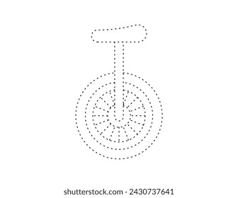 dashed unicycle for coloring book template, one wheel unicycle illustration for kid worksheet printable