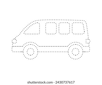 dashed van for coloring book template, van car illustration for kid worksheet printable