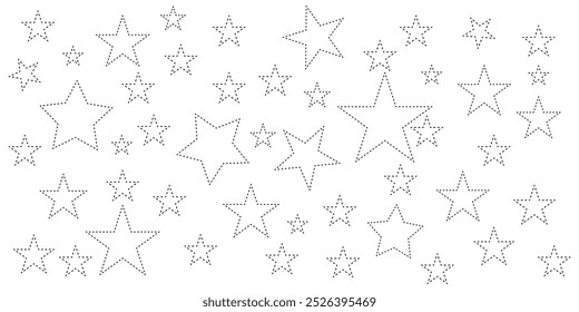 Dashed wall sticker set. 50 ‍stars stencil template vector illustration.