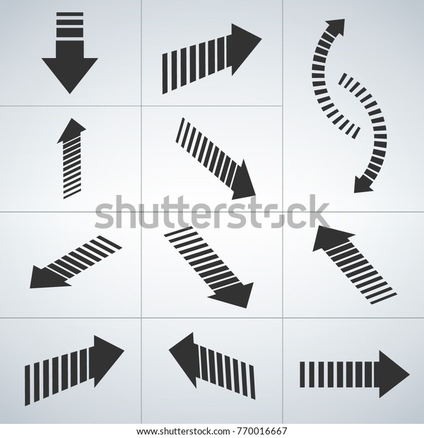  Dashed wide 3d arrow collection, vector\
illustration isolated on light\
background