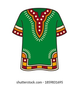 Camisa Dashiki - ilustración vectorial aislada. Es una prenda tradicional africana colorida. Será apropiado usar durante Kwanzaa, festival de la unidad afroamericana