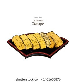 dashimaki tamago, japanese rolled omelette, hand draw sketch vector.