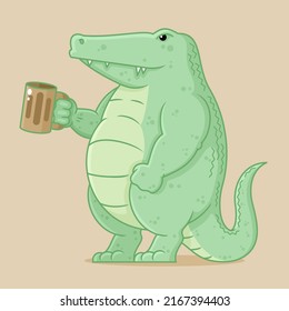 Dashing Fat Crocodile Cartoon Mascot Holding Stock Vector (Royalty Free ...