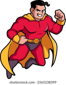 dashing and muscular male super hero cartoon isolated