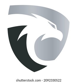 A dashing silver and black eagle and shield logo