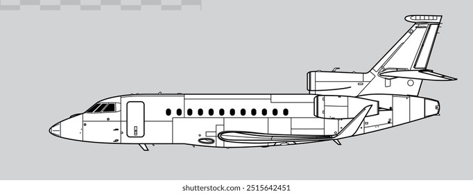 Desenho vetorial de aeronaves a jato de empresas. Vista lateral. Imagem para ilustração e infográficos.