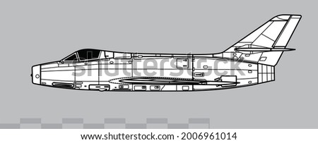 Dassault MD.454 Mystere IV. Vector drawing of French fighter-bomber. Side view. Image for illustration and infographics.