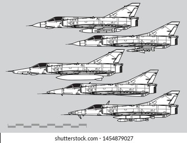 Dassault Mirage 3. Outline vector drawing