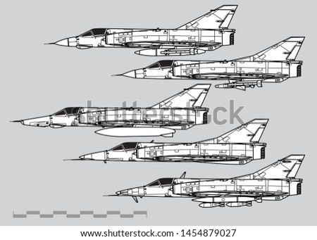 Dassault Mirage 3. Outline vector drawing