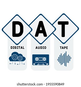 DAT - siglas de cinta de audio digital. fondo de concepto de negocio.  concepto de ilustración vectorial con palabras clave e iconos. ilustración con iconos para banner web, volante, página de inicio