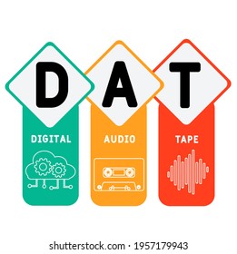 DAT - Digital Audio Tape acronym. business concept background.  vector illustration concept with keywords and icons. lettering illustration with icons for web banner, flyer, landing page