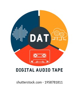 DAT - siglas de cinta de audio digital. fondo de concepto de negocio.  concepto de ilustración vectorial con palabras clave e iconos. ilustración con iconos para banner web, volante, página de inicio