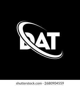 Logotipo do DAT. Carta DAT. Design do logotipo da letra DAT. Logotipo inicial DAT vinculado ao logotipo de monograma em círculo e maiúsculo. Tipografia DAT para marca de tecnologia, negócios e imóveis.