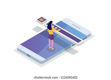 Data Access, Password isometric concept. Login form on screen. Vector illustration.