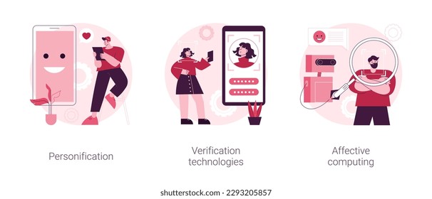 Data access and user experience abstract concept vector illustration set. Personification, verification technologies, affective computing, user password, social media account abstract metaphor.