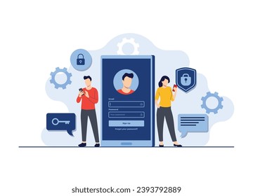 Data and account protection concept flat vector illustration, Password secure access on smartphone, Cyber security for landing page, mobile app, template, web banner, infographics