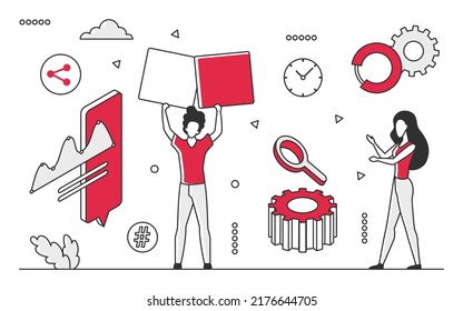 Data adjustment procedures. Info processing and classification system monocolor vector illustration