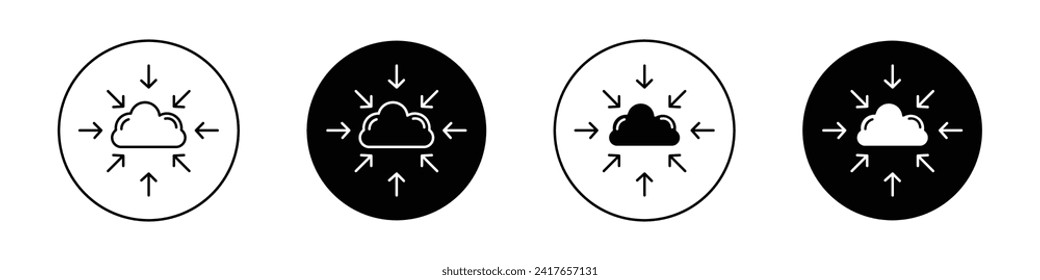 Data Aggregation icon set. Cloud computing wireless internet network vector symbol in a black filled and outlined style. Cloud Data network sign.