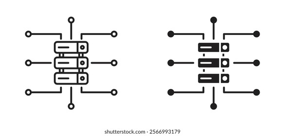 Data aggregation icons in outline and fill. vector illustration for ui.