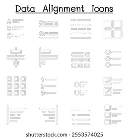 Data Alignment icon set in thin line style