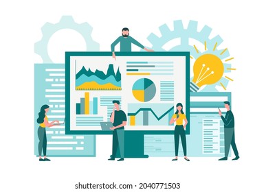 Data analisis. Financial analytics and analysis, web UI and UX design developers. Concept vector illustration.