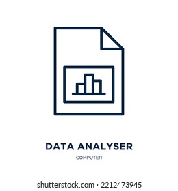 Data Analyser Icon From Computer Collection. Thin Linear Data Analyser, Analyse, Data Outline Icon Isolated On White Background. Line Vector Data Analyser Sign, Symbol For Web And Mobile