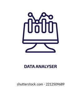 Data Analyser Icon From Computer Collection. Thin Linear Data Analyser, Data, Analyse Outline Icon Isolated On White Background. Line Vector Data Analyser Sign, Symbol For Web And Mobile