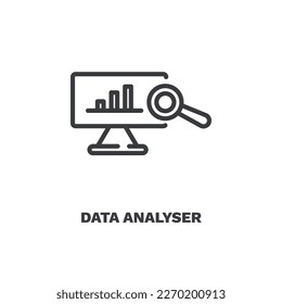 iconos del analizador de datos. analizador de datos de línea delgada, icono de datos de la colección de equipos y tecnología. Vector de contorno aislado en fondo blanco. El símbolo modificable del analizador de datos se puede utilizar en web y móvil