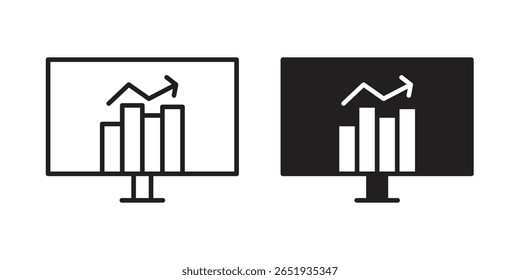 Ícone Análise de Dados. Versões plana e traçado. Elementos gráficos.
