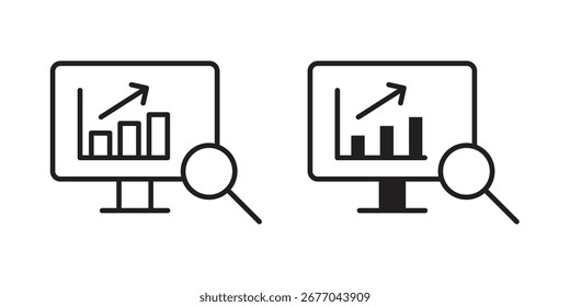 Data Analysing icon. Stroke and Glyph pictogram. Vector illustration on white background