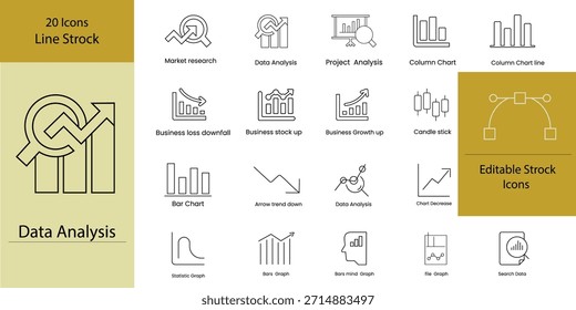 Análisis de datos 18 iconos de línea de trazado