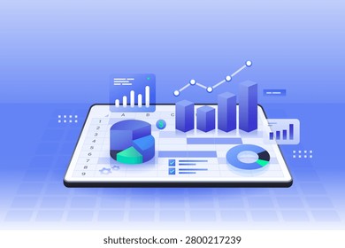 Data Analysis 3D Graph Chart Statistics concept clipart illustration