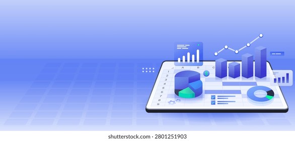Data Analysis 3D Graph Chart Statistics Banner illustration