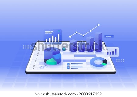 Data Analysis 3D Graph Chart Statistics concept clipart illustration