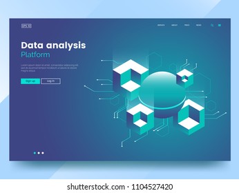 Data Analysis Abstract Isometric Technology Illustration. Abstract 3d Big Data Visualisation. Web Page Design Concept. Website Header Layout. Vector Eps 10.