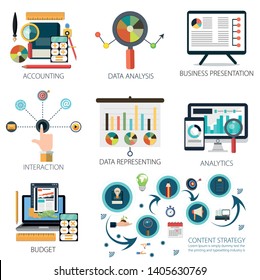 Data analysis with Accounting, Business Presentation, Interaction, Data Representing, Budget and Marketing Strategy